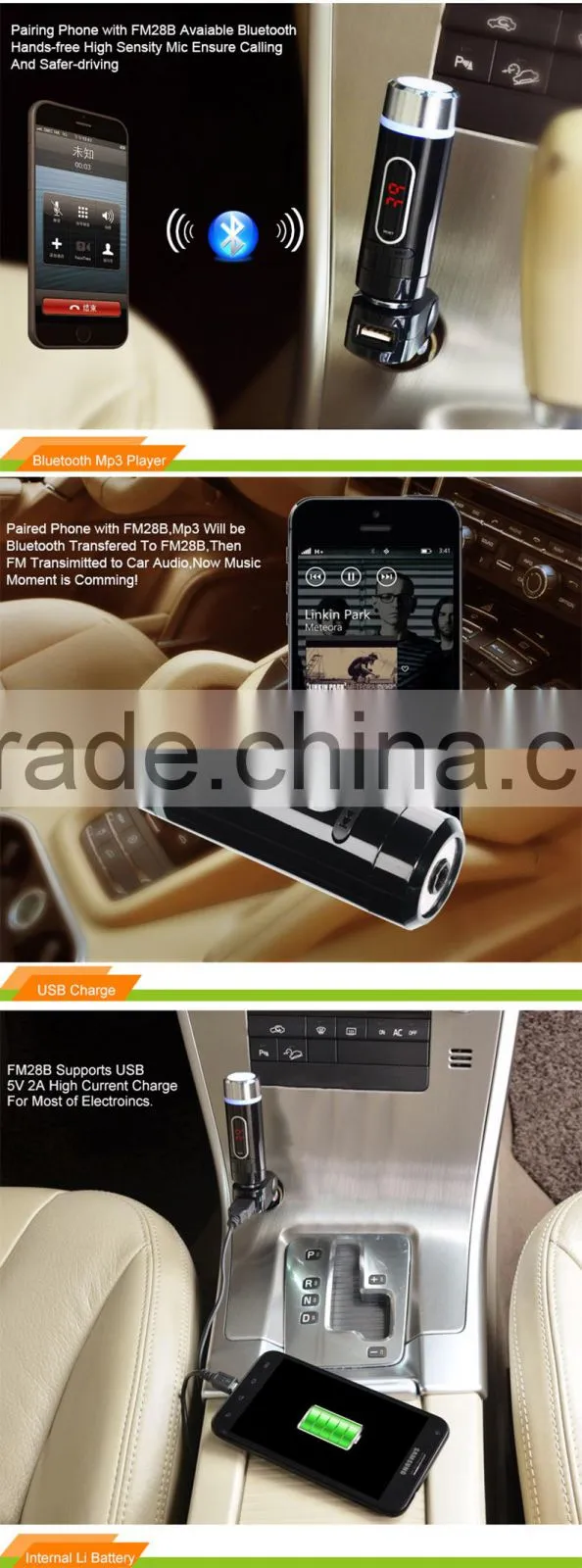 New Car Kit FM Transmitter For Smart Phone Handsfree Bluetooth Car Kit