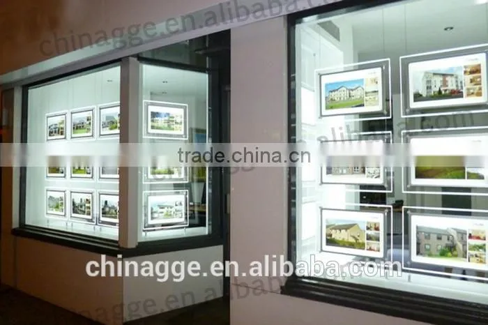 Ceiling hanging double and single side acrylic crystal light box for indoor real estate window display