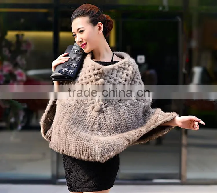 100% Real Genuine Knit Mink Fur Scarf Cape Stole Coat Wrap / Fur Shawl