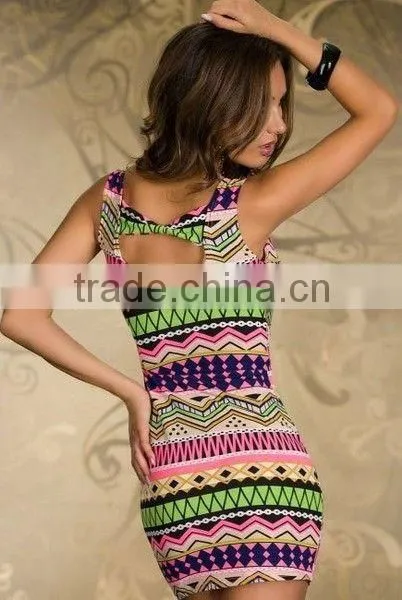 Women's Sexy Ethnic-Print Sleeveless Night Club Dress
