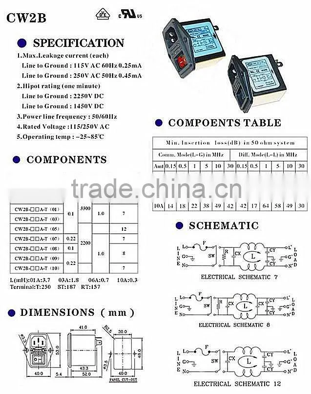 1A ~ 10A emi filter switch socket fuse