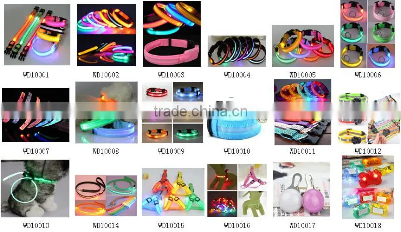 Wholesale Nylon LED Pet Dog Collar & 3 Flashing Mode Night Safty Collars With Replaceable Batteries