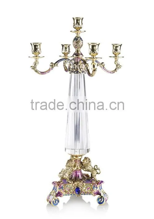 RORO Grand Supreme lion enamel home decoration pewter craft crystal candle holder