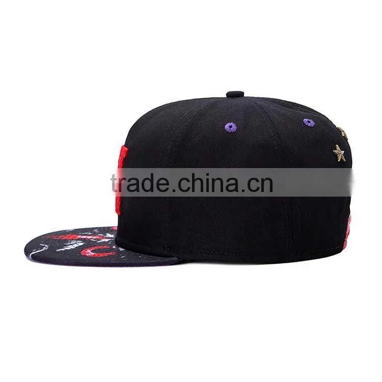 wholesale customize design your own logo black snapback caps with red color embroidery