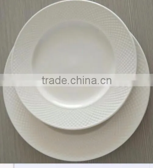 super white porcelain round embossed plate /hotel porcelain paltes /white porcelain appetizer plates