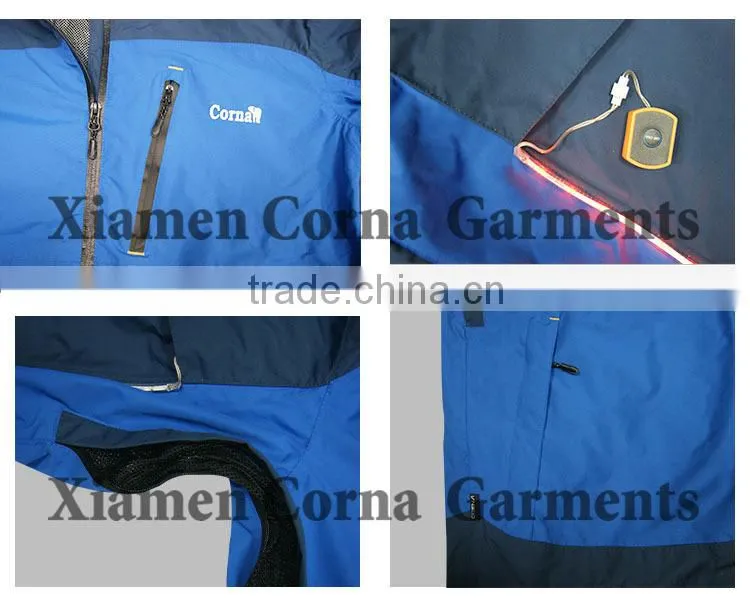 men yellow ski jacket with LED light in sleeve
