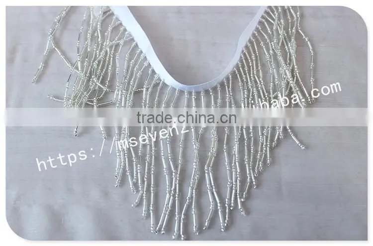 High quality 9.5cm width nylon handmade beaded custom ribbon fringes