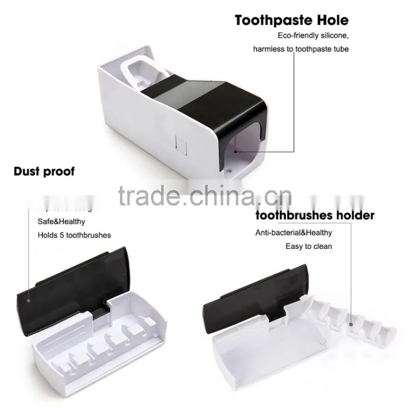 Dustproof Toothpaste Dispenser and Toothpaste Squeezer Kit Kid's 5 Toothbrush holders