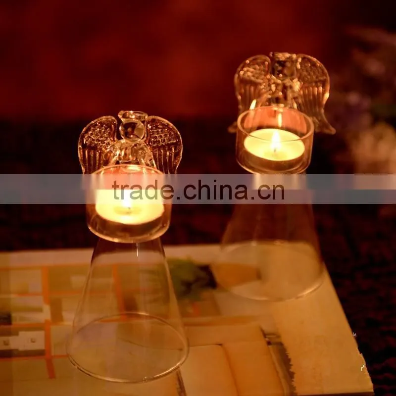 Angel wing glass candle holder