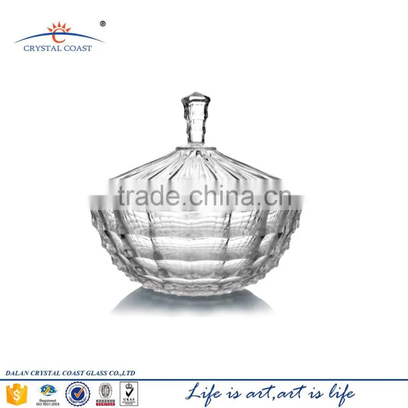 Fancy Glass candy jar crystal glass jar with glass lid;high quality glass jar with lids