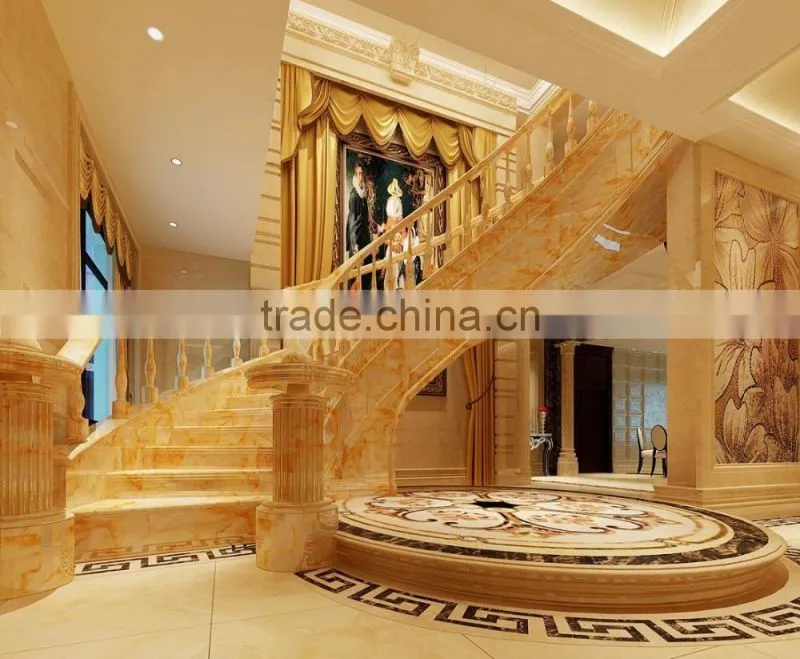 Luxury Golden European Style 3d Rendering Interior Design for Staircase and Entrance Hall of Private Luxury Villa
