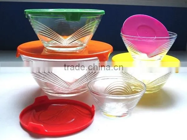 different color lids glass bowl set for wholesale