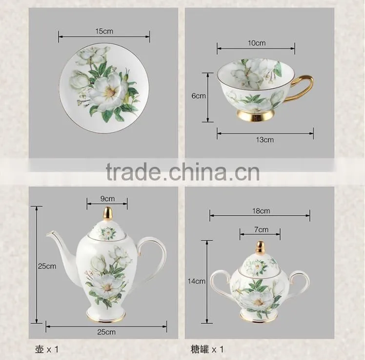 Bone china european style flowers design coffee set of 15pcs