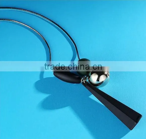 silver ball rubber strip pendant necklace rubber bead long necklace geometric sweater necklace