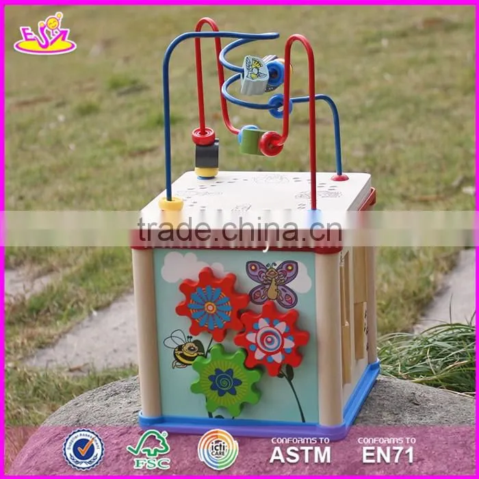 2017 New design children educational mini wooden activity cube for toddlers W11B132