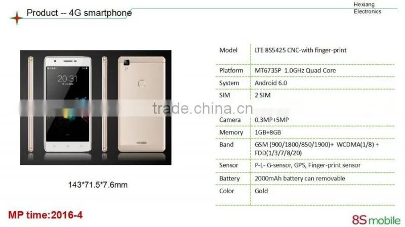 LTE8S5425 5.0" super slim high end cheap mobile phone wholesale