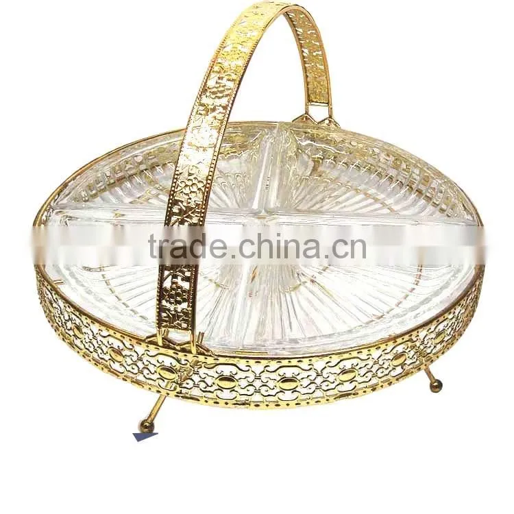 Round Shape Metal Wire Fruit Basket with Brass Antique Rack