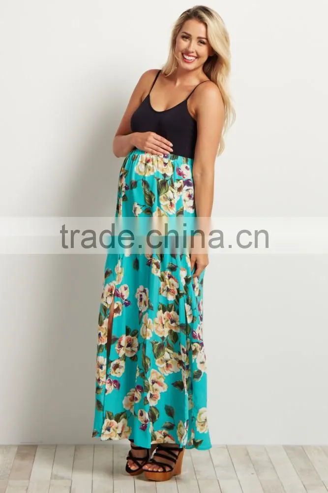 Digital Printed Polyester Chiffon Fabric Long Skirts,100% Polyester Floral Chiffon Maternity Maxi Skirt