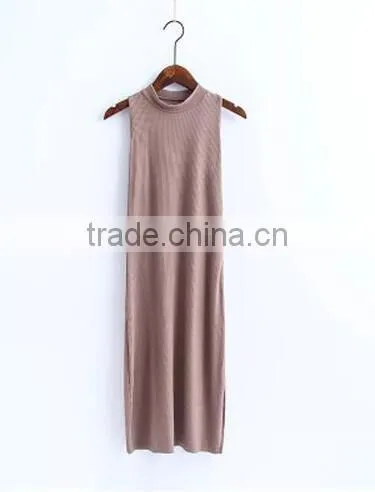 Summer Kendel Style Sexy Sheath Dress Women Turtleneck Tank Split Dress