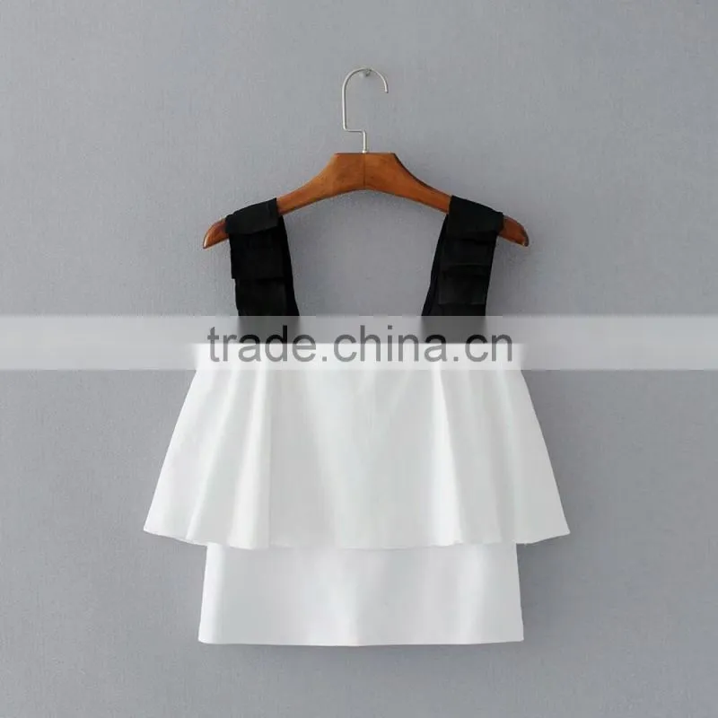 Women latest design wholesale contrast double layered tank top