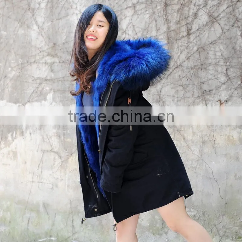 CX-G-P-12C 2017 New Real Fox Fur Lining Fur Parka with raccoon Fur Trim