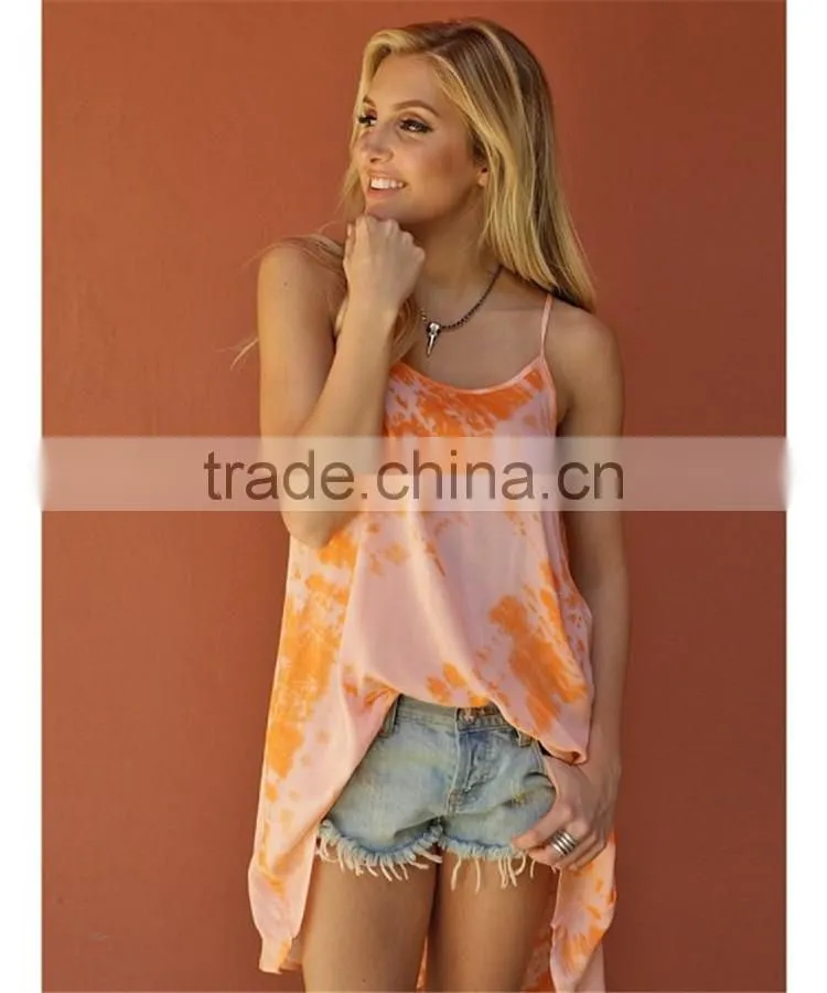 Long length casual orange tops loose tank tops wholesale women