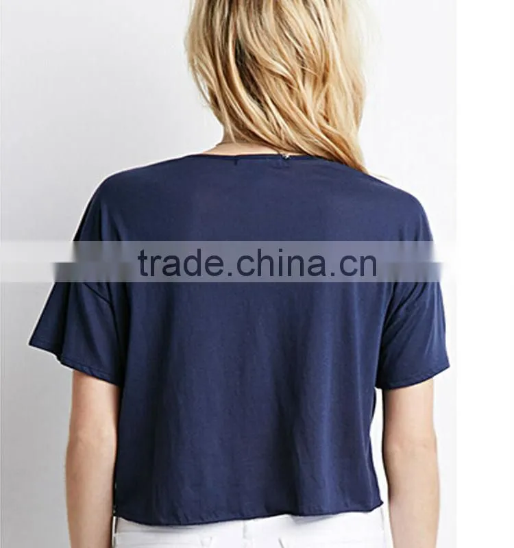 2015 Fashion women soft wear short sleeves pure color round neck 100%cotton tee