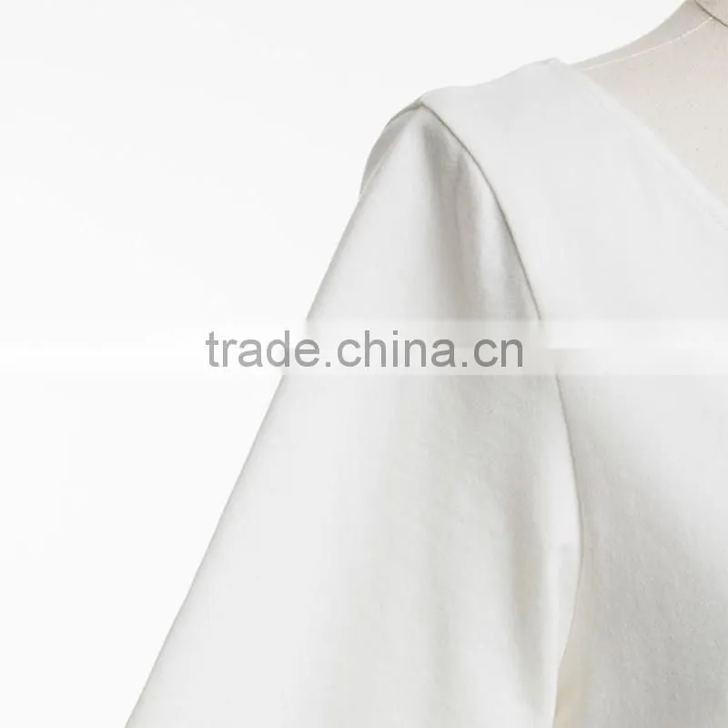 womens fashion style white blank loose classic V-neck crop tops/t shirt