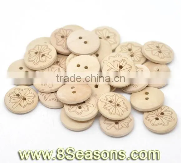 Newest Leaf Pattern Carved Wood Sewing Buttons With 2 Holes