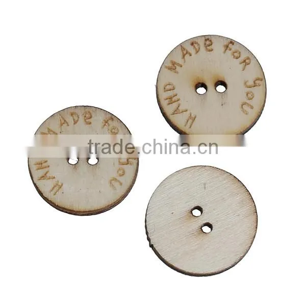 Wood Sewing Buttons Scrapbooking 2 Holes Round Natural Message Pattern Hand Made For You "