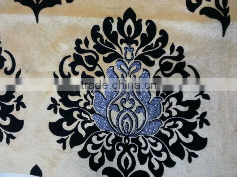 100% polyester flock fabric with hot stamping for upholstery