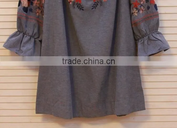 2017 Korean ladies off shoulder top long sleeve shirt embroidered blouses shirts