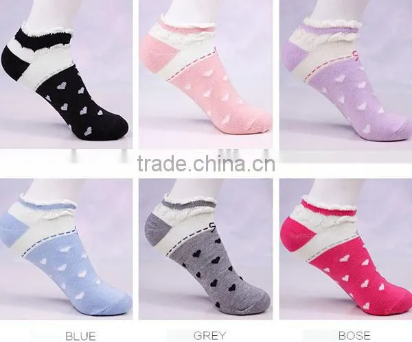 100%cotton pretty lace love heart pattern women socks