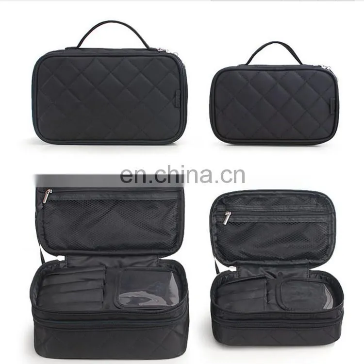 Cosmetic Makeup Bag Double Layer Travel Toiletry Bag Organizer With Mirror