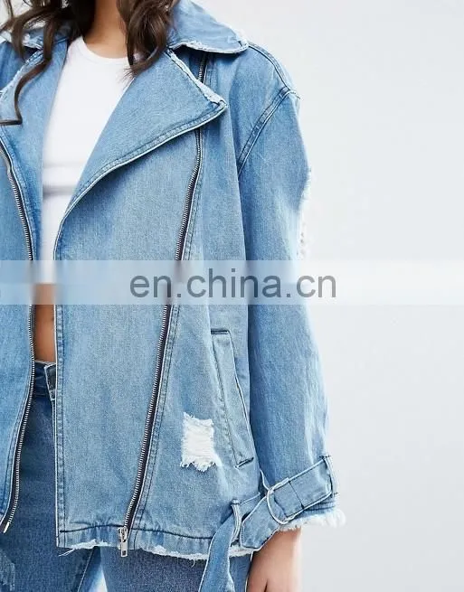 Fashionable womens baseball coat trendy denim motorcycle jacket