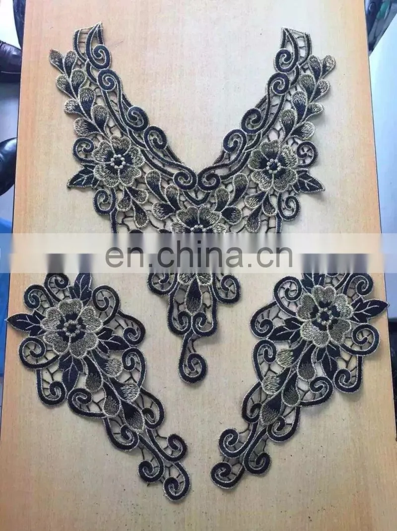 wholesale collars in stock embroidery designs flower neck lace polyester neck design in pair collar lace