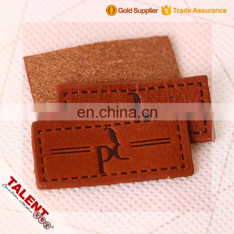 custom hot stamping brand logo decorate original leather patch for garment