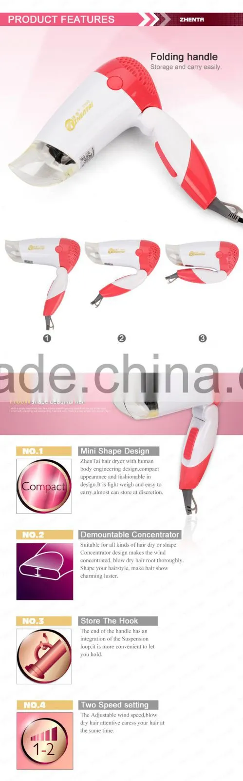 Swivel Power Cord Hair Dryer Silent Hair Blow Dryer Mini Hair Dryer