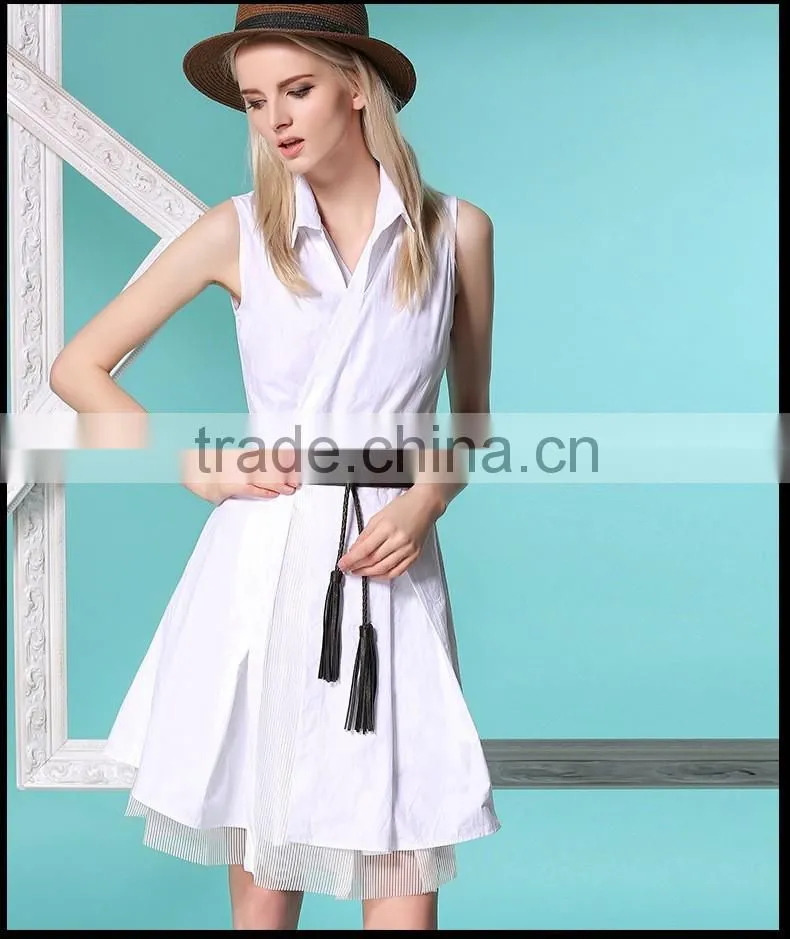 best quality girls summer sundress and white sleeveless dress with leather belt