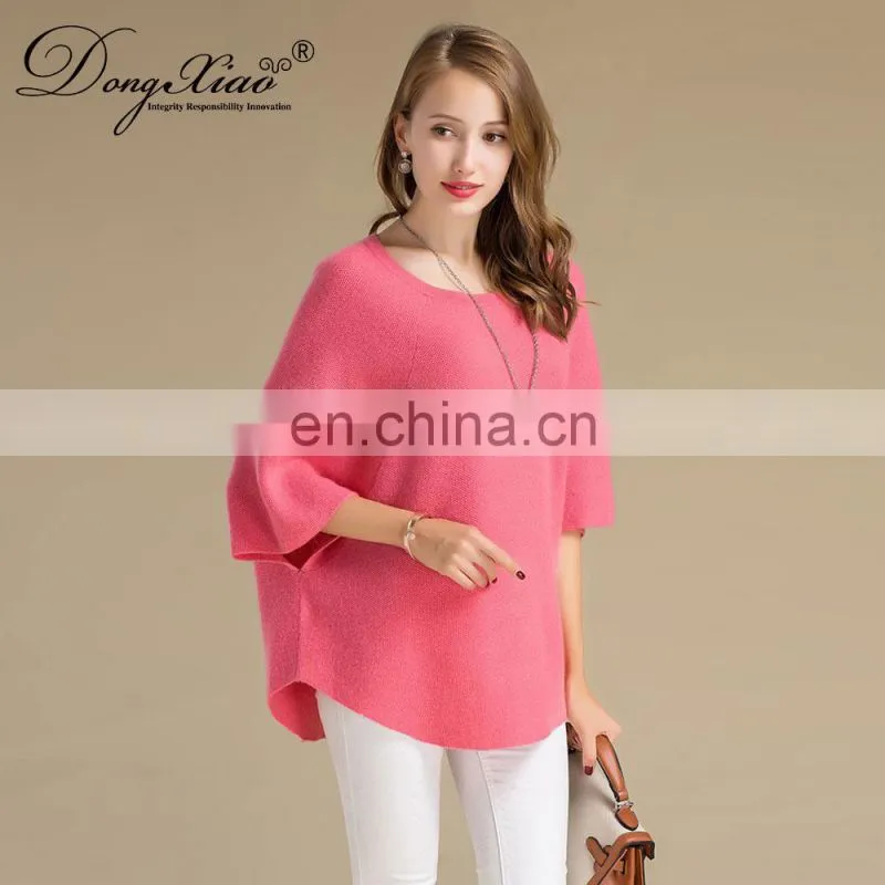 Autumn Women's Casual Half Sleeve 100% Cashmere Sweater O-Neck Solid Pattern Custom Oversize Knitwear with Front Logo
