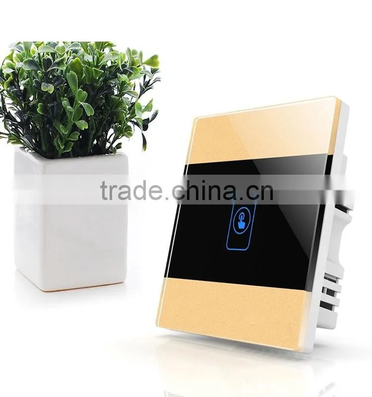 Gold 1Gang Crystal Glass Panel Touch Smart Home Wall Switch