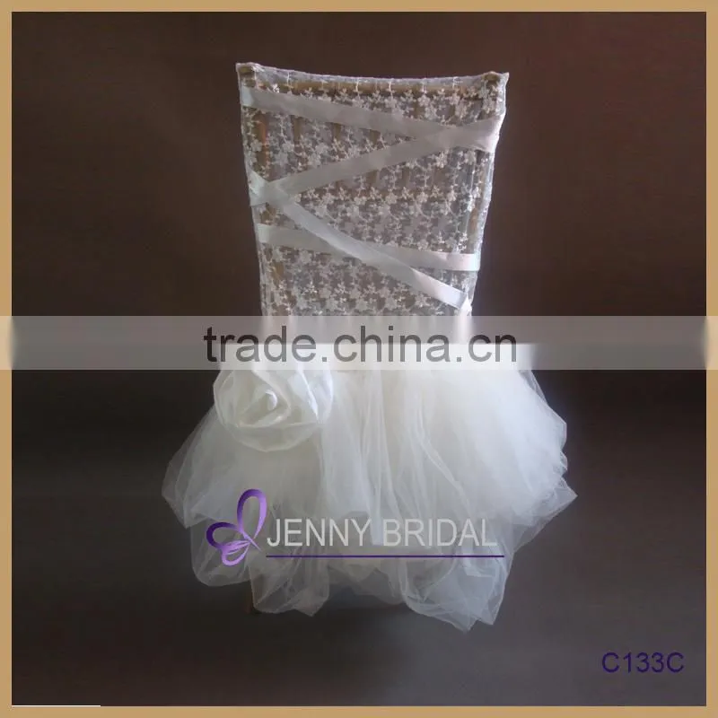 C126A Lace universal wedding ruffled cheap chair covers