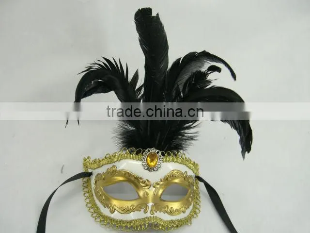 hand painting/fashion mask/venice feather masquerade mask/black/plastic/feater party mask