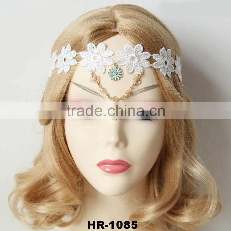 Gothic Handmade Bride Princess Wide Lace Flowers Head Wrap Hairband
