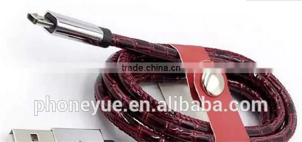 high quality colorful metal leather usb cable with retail package