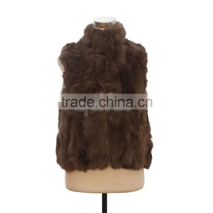 QD30406 Hot Sale Women Real Rabbit Fur Short Vest with Stand Collar