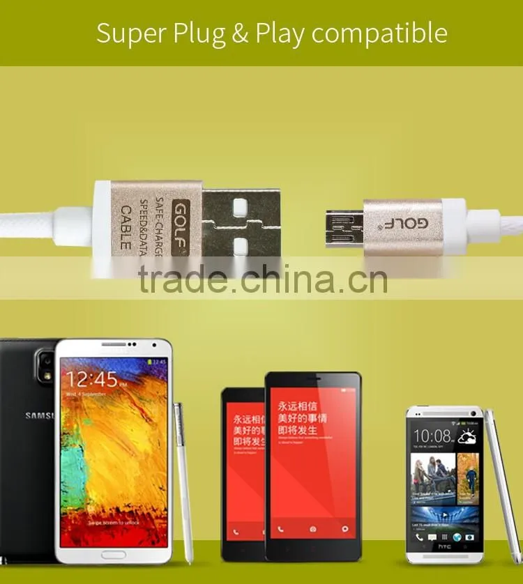 GOLF micro metal silk screen cable for android mobile phone 2.1A durable aluminum charge and data cable for android device