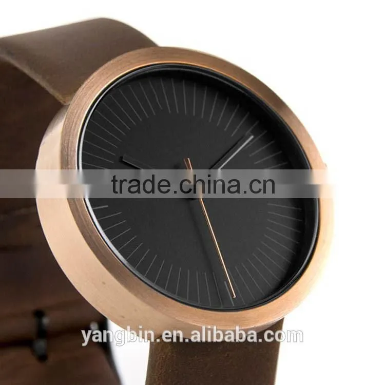 2016 popular cheap price pure gold genuine leather quartz watch