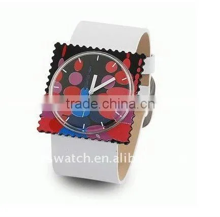 fashion cheap silicone PVC band leather band strap best price cartoon post stamp watch