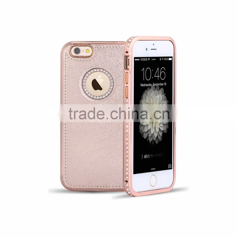 PU Leather and Diamond Metal Phone Cases for iPhone6/6plus